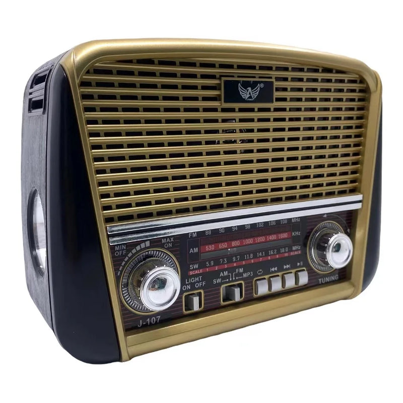 Rádio Retrô Antigo Vintage Fm Am Usb Aux Sd Pendrive Lanterna Recarregável Altomex