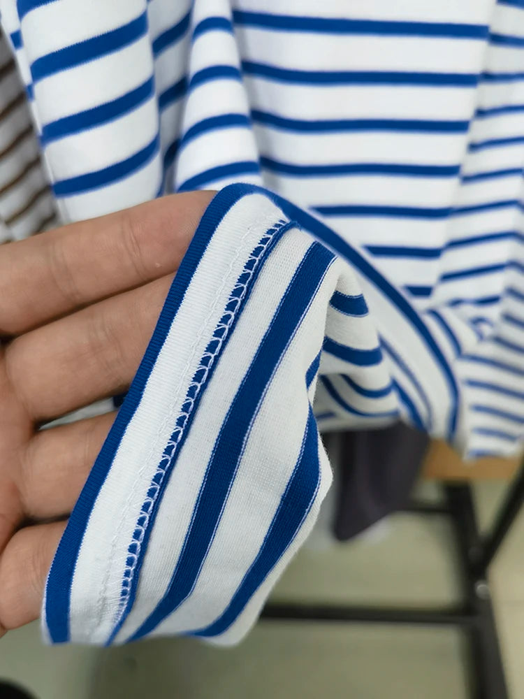 T-shirt verão manga curta tipo listrado algodão harajuku (Importado)
