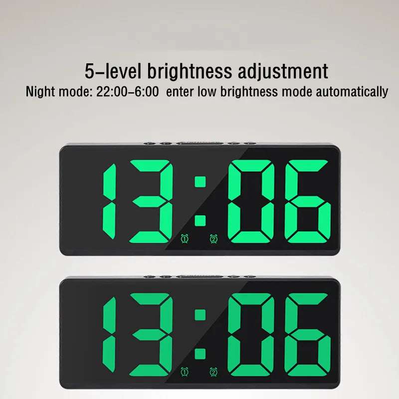 controle de Despertador digital acrílico/espelho,  voz (alimentado por bateria), relógio de mesa, modo noturno, 12/24h LED